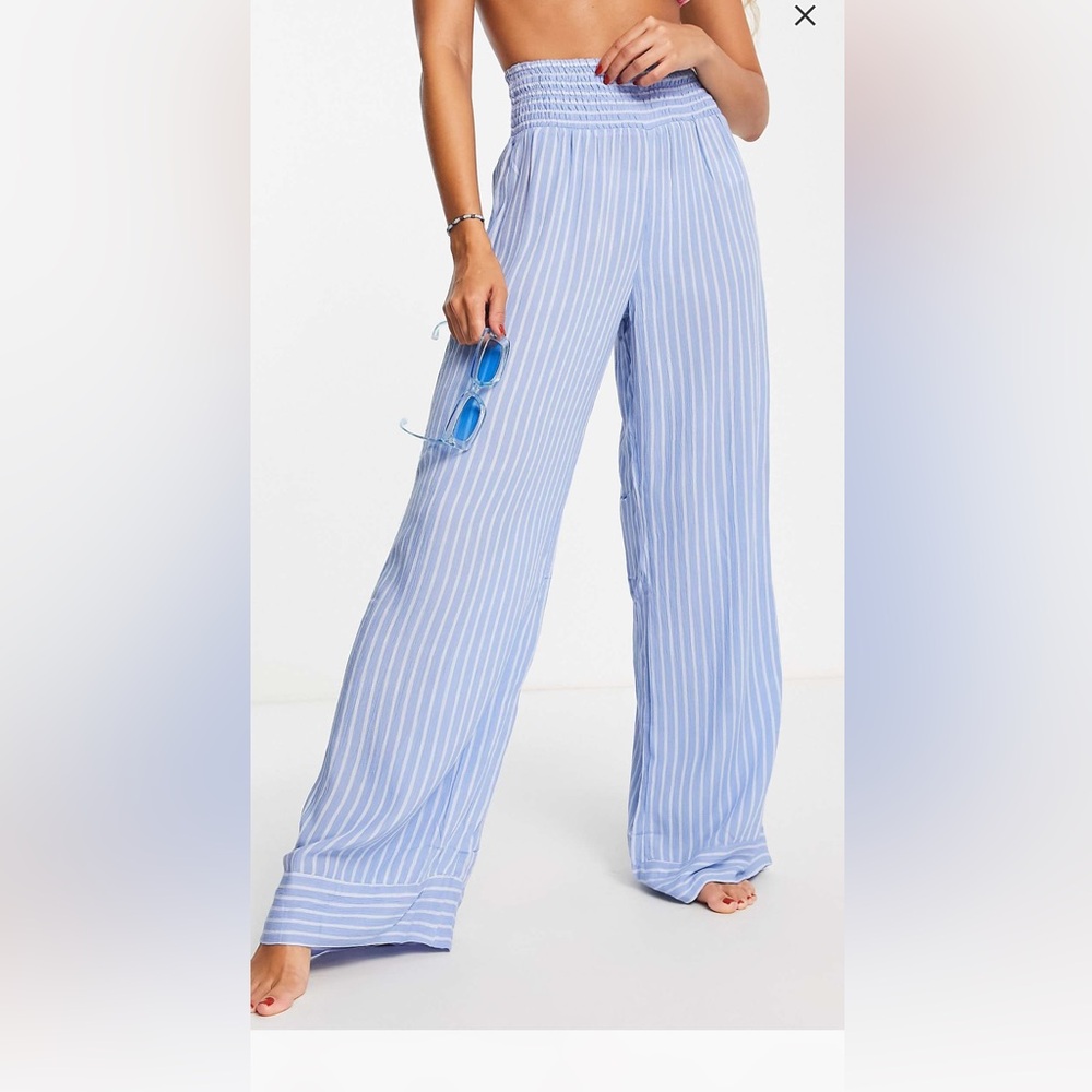 Billabong Blue and White Vertical Stripe Wide Leg Pants
